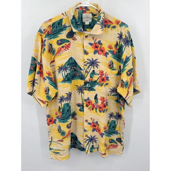 TOMMY BAHAMA Relax Textured Silk Hula and Islands Hawaiian Shirt Mens Sz L - Picture 1 of 5